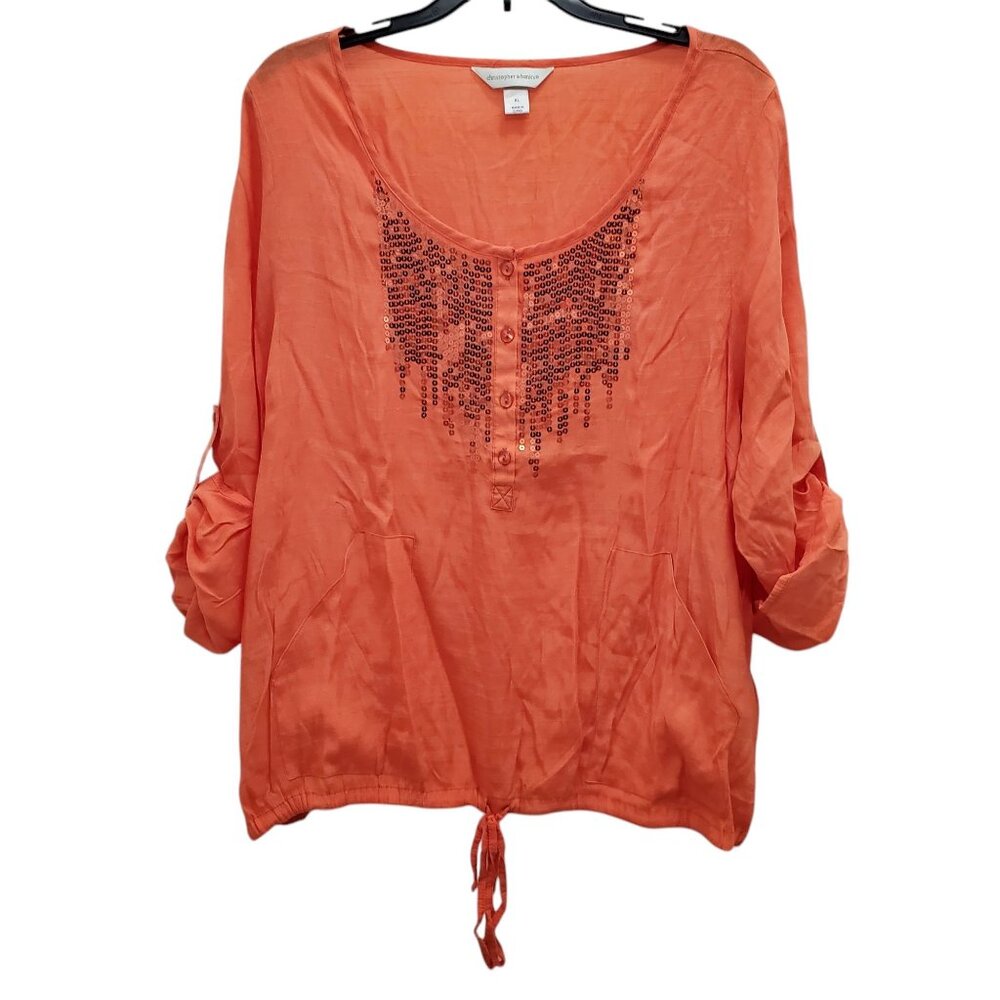 Christopher & Banks Orange Sequin Drawstring Tunic Blouse